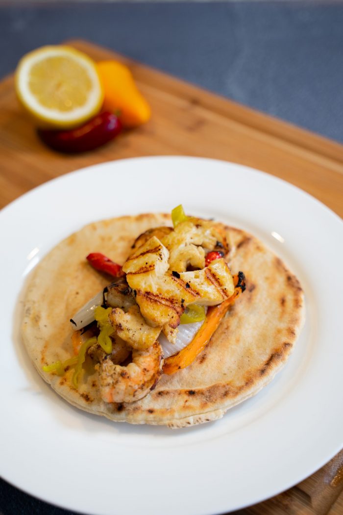 Grilled Shrimp and Halloumi Pitas