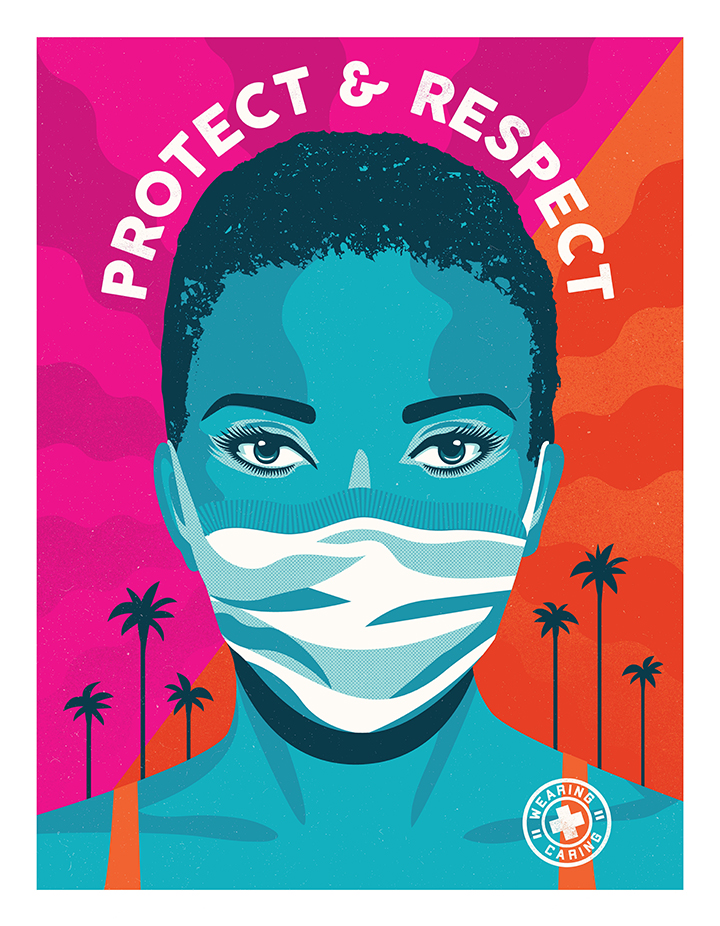 los ángeles, poster, woman, illustration, face mask