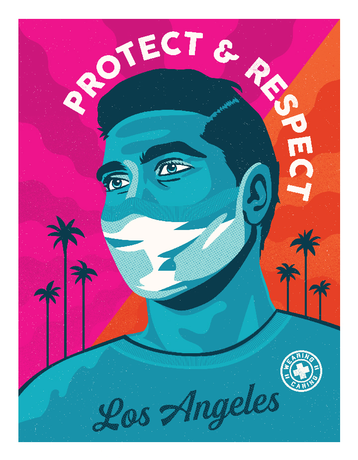 los ángeles, poster, man, illustration, face mask
