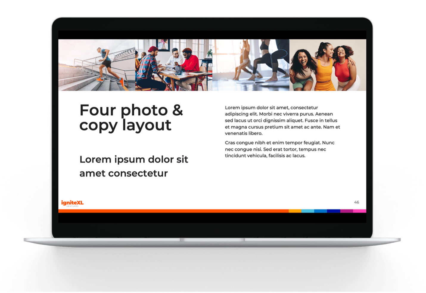 slide template showing four photo layout with copy