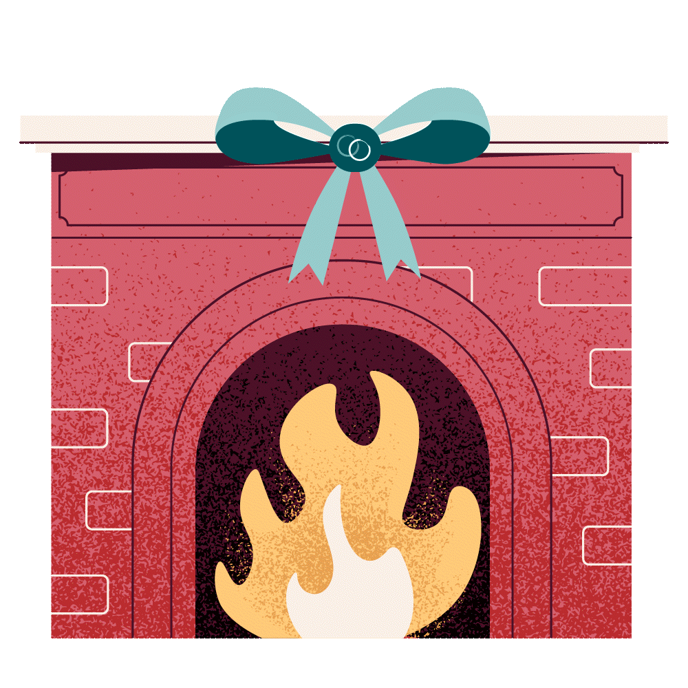 Fireplace with holiday bow