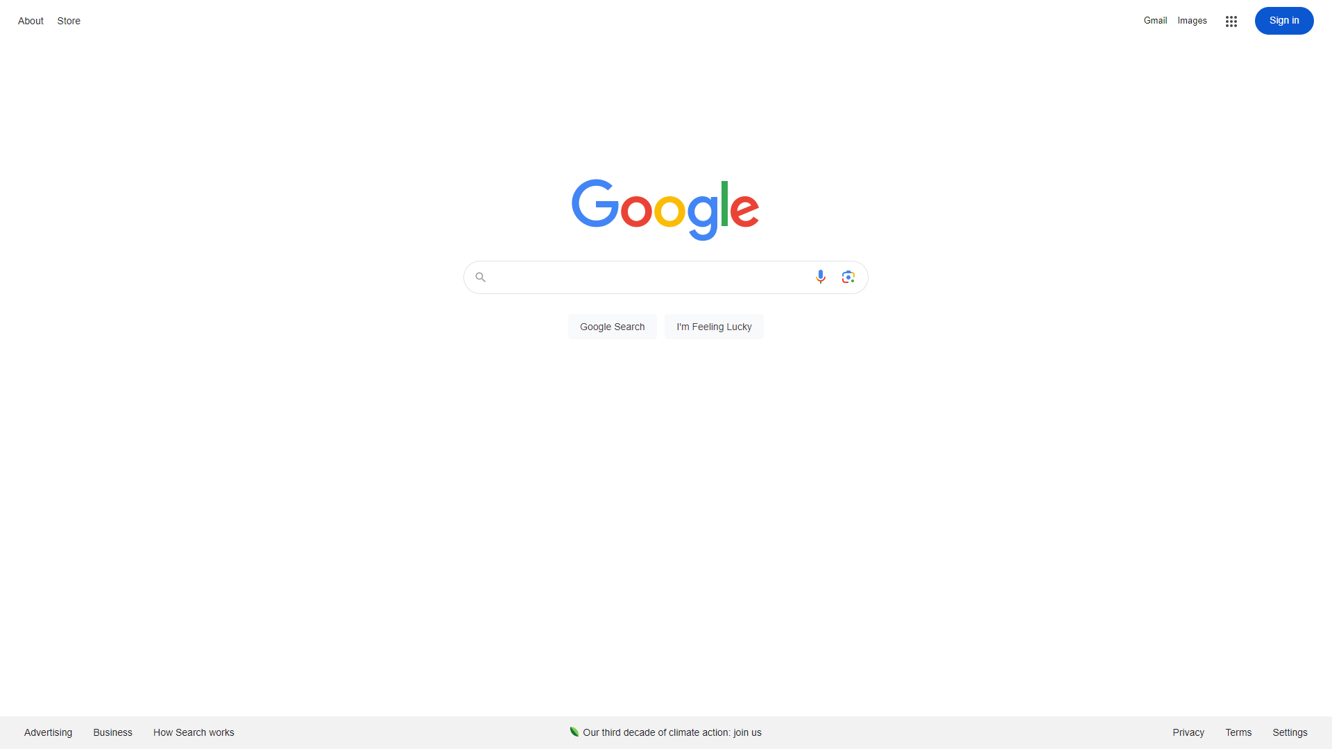 11 graphic design principles to elevate your brand 10 The clean white view of the Google.com homepage, featuring the Google logo and search box in an open white space