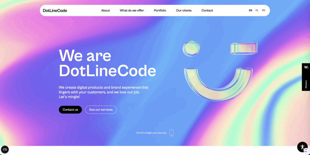 2026 Design Trends: What’s Shaping the Future of Visual Creativity 5 Colorful website homepage for DotLineCode. 3D Web Design